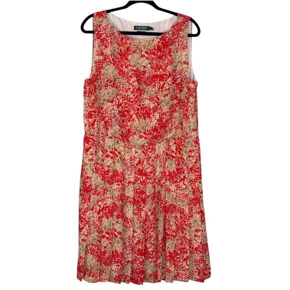 Lauren Ralph Lauren Dresses & Skirts - Ralph Lauren LRL Fit And Flare Dress Floral Coral Mu Pleated Chiffon Size 18